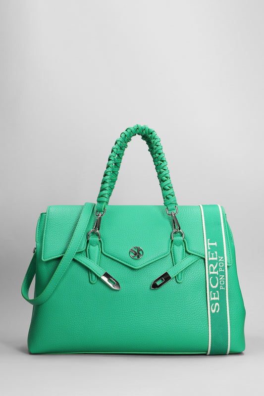Quiny Large Tote in green leather