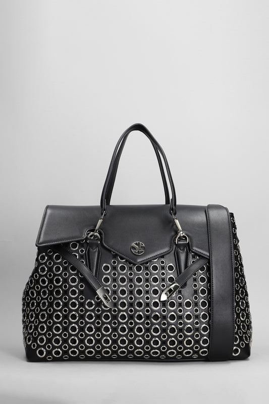 Quiny Hole Large Tote in black leather
