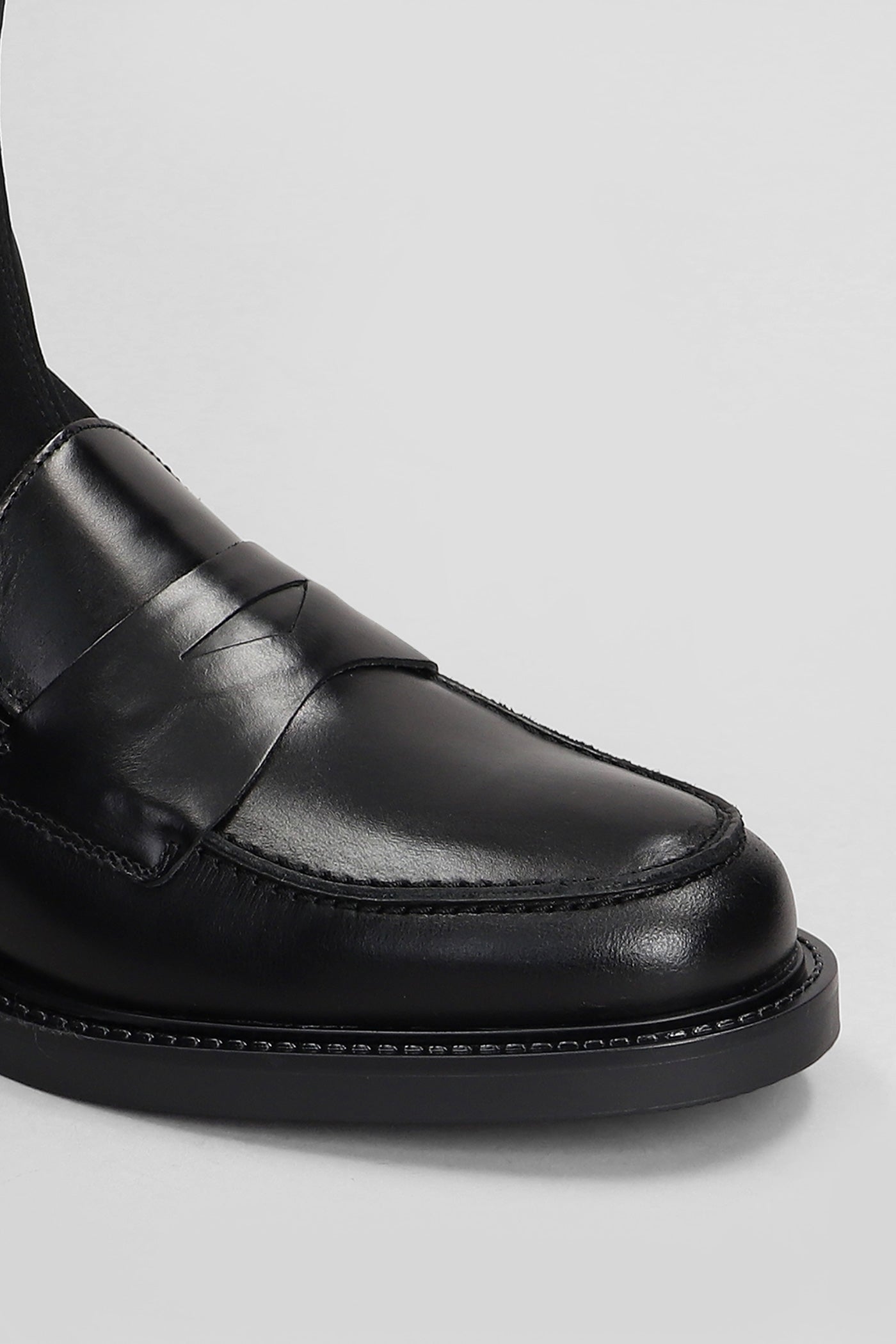 Libra Sock low heels Ankle boots in black leather and fabric Deliberti Libra Sock low heels Ankle boots in black leather and fabric Deliberti