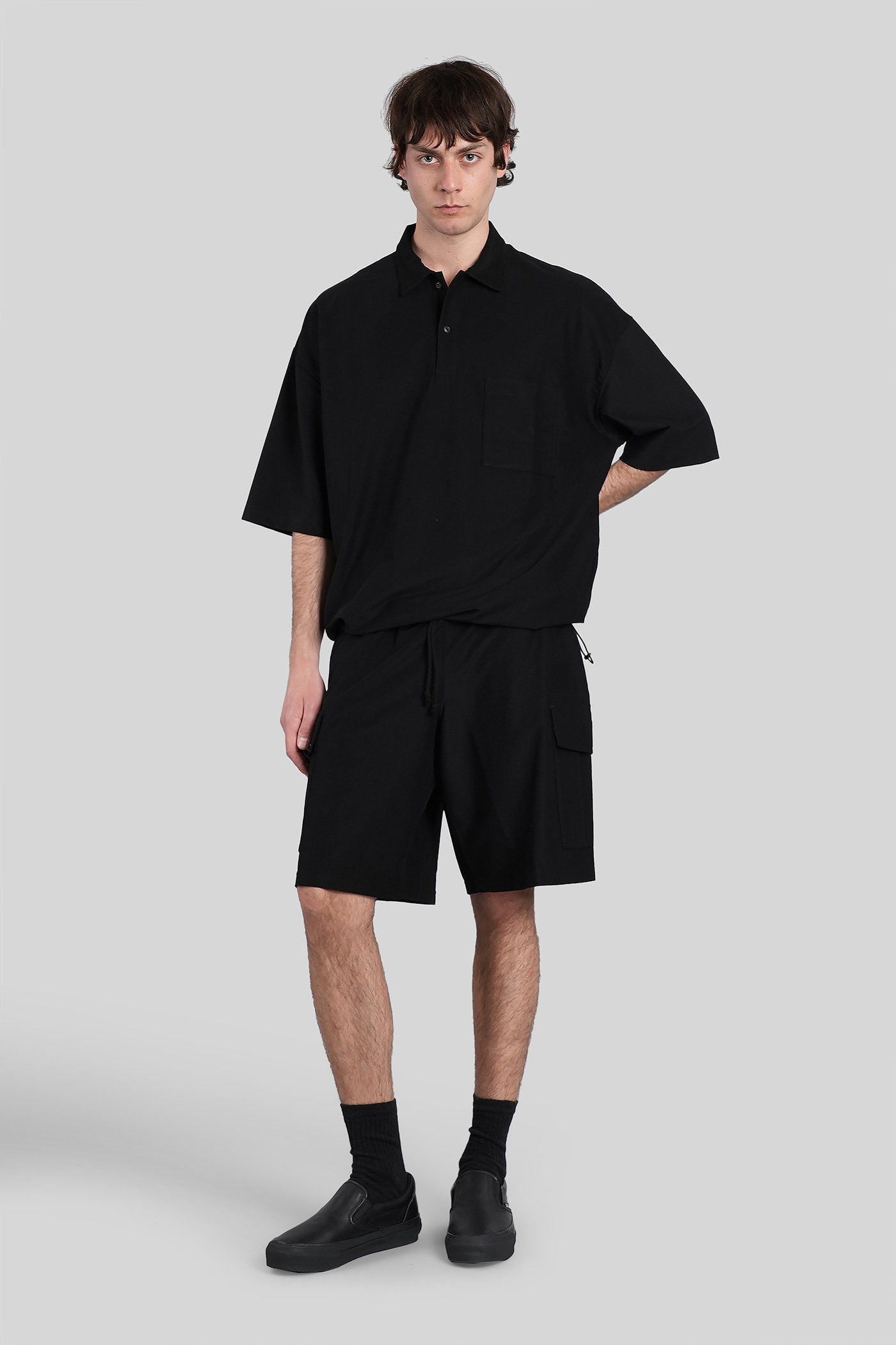 【BLACK COMMEdesGARÇONS】Polyester shorts Shorts in black polyester – Deliberti